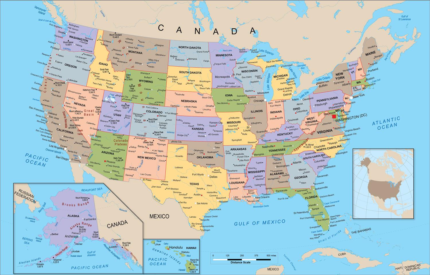 Mapa dos Estados Unidos - Estados Unidos mapa do mundo (América do