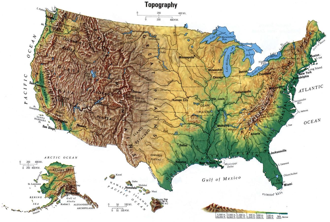 Mapa Topográfico Dos Estados Unidos Mapa Topográfico Dos Estados Unidos América Do Norte