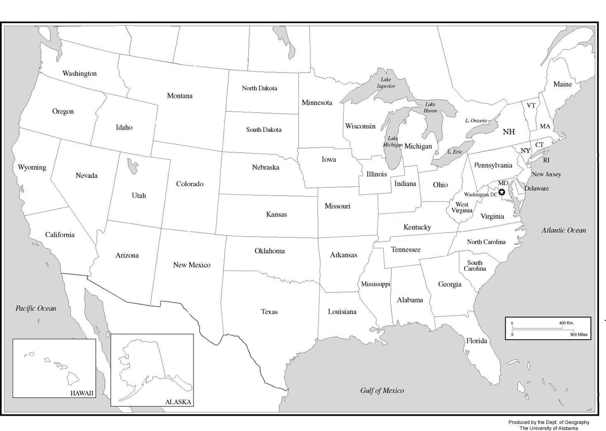 mapa dos 50 Estados