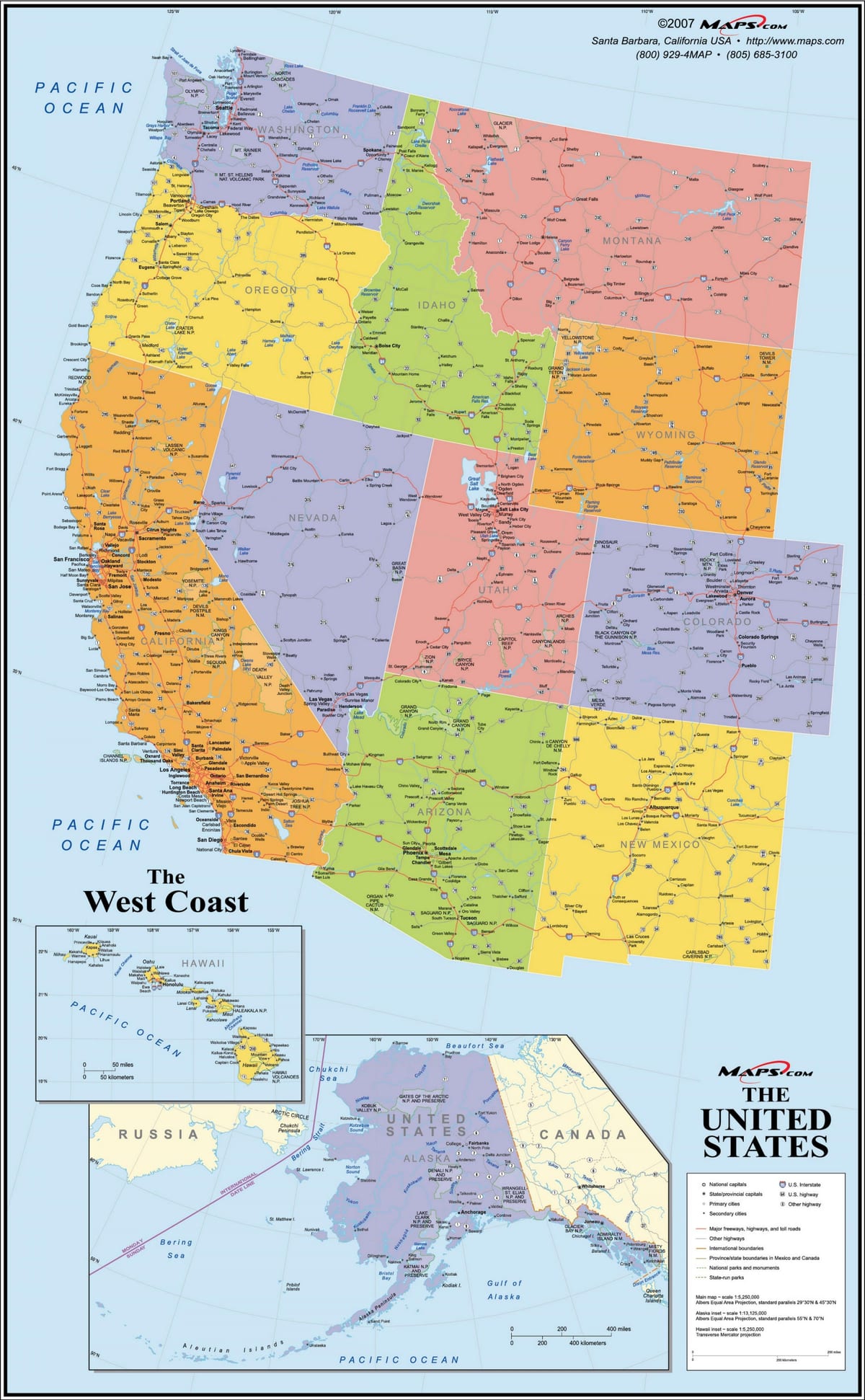 A costa oeste dos EUA mapa