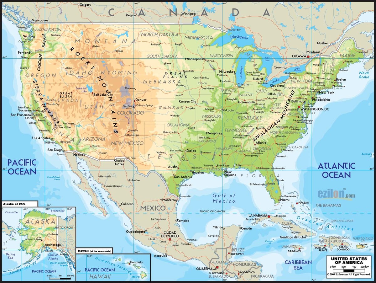 mapa dos Estados Unidos da América