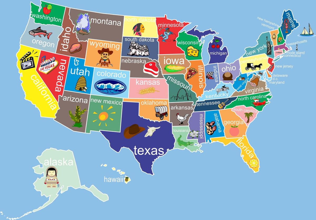 Mapa dos Estados unidos com os Estados