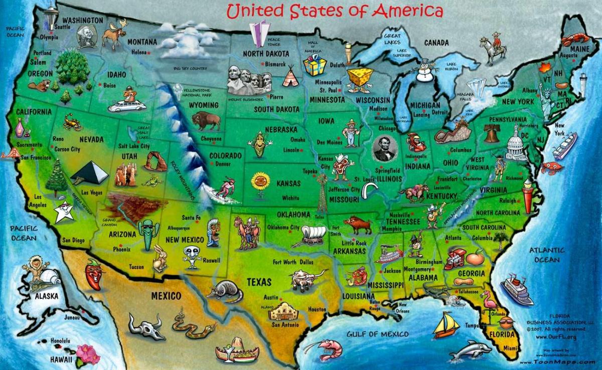 mapa turístico dos EUA