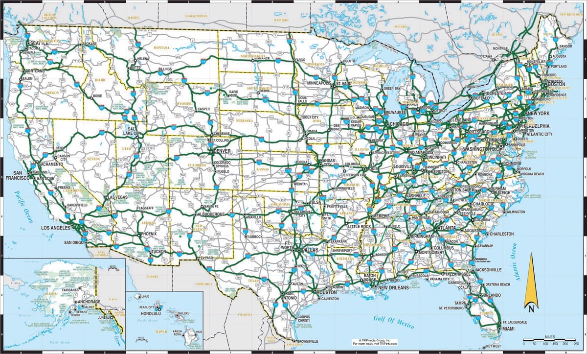 mapa de estradas do sul dos estados unidos
