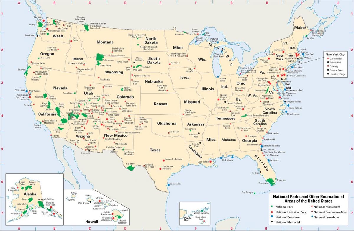 oeste dos EUA mapa com parques nacionais