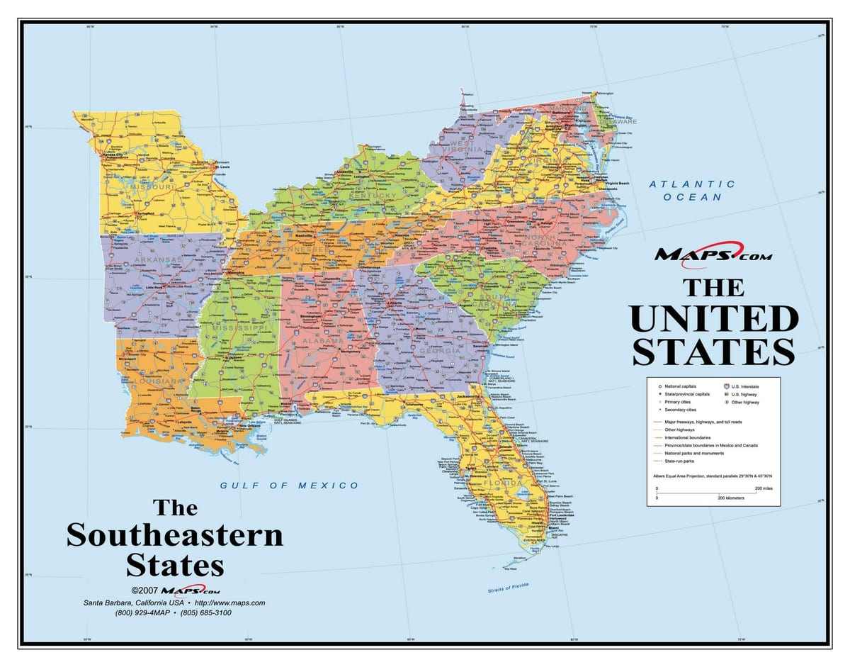 sudeste do mapa dos EUA