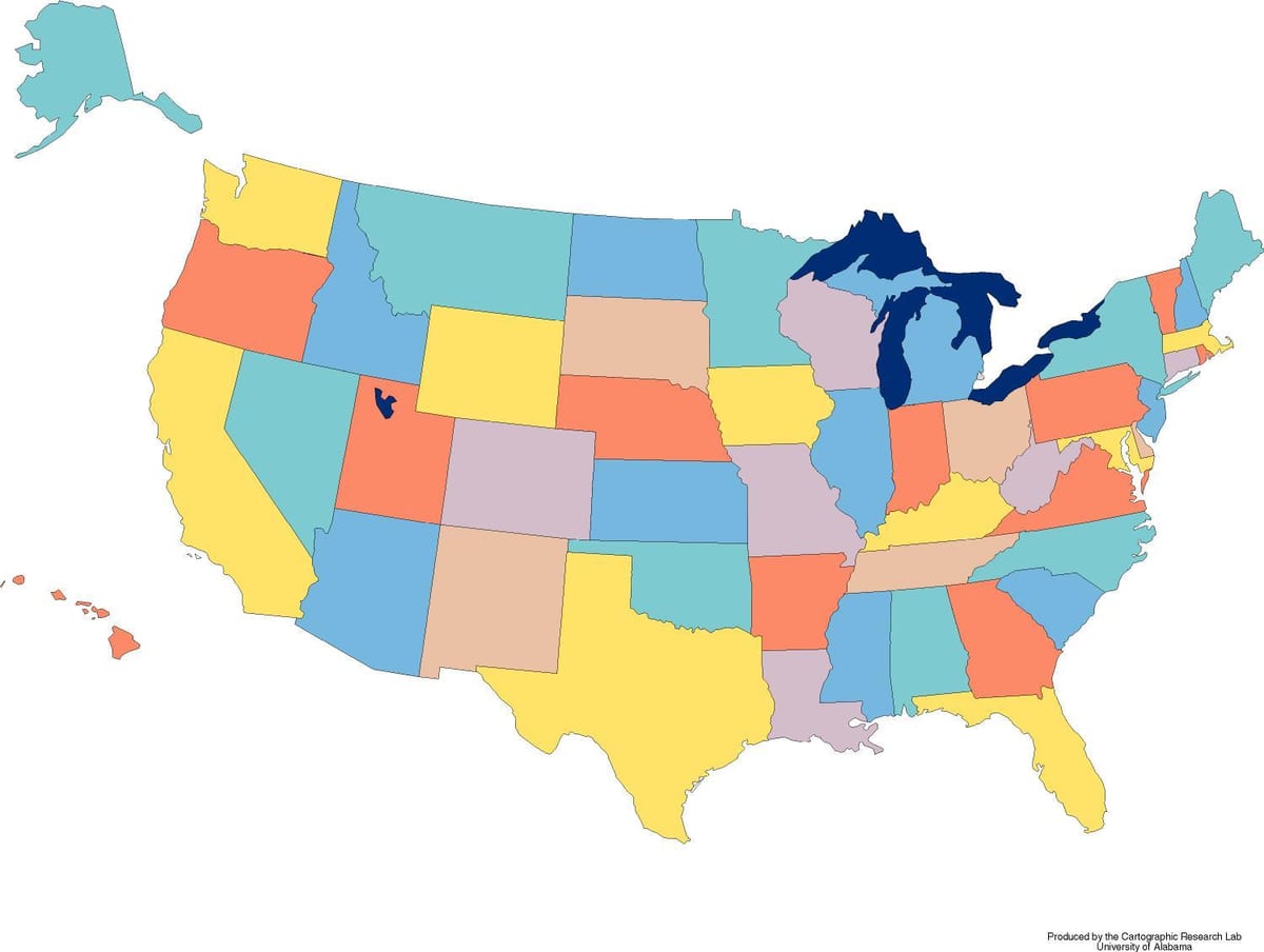 mapa dos Estados Unidos do jogo