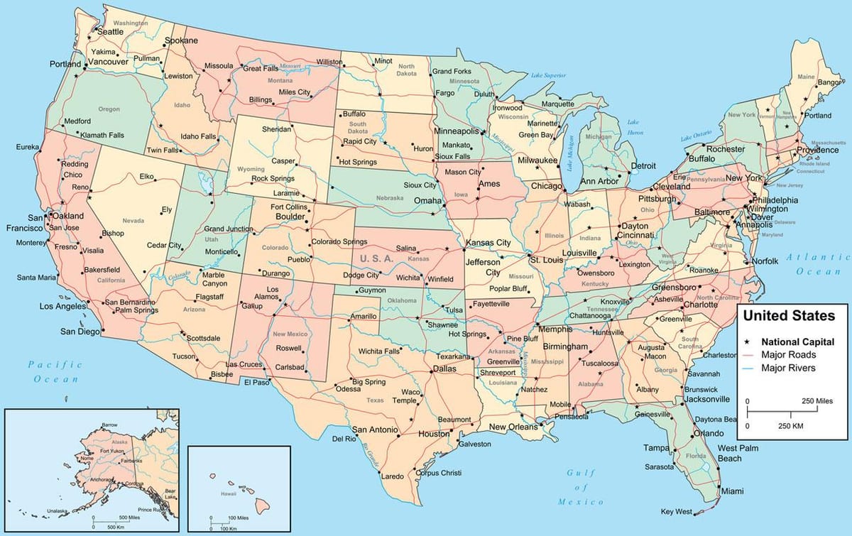 mapa dos Estados dos EUA