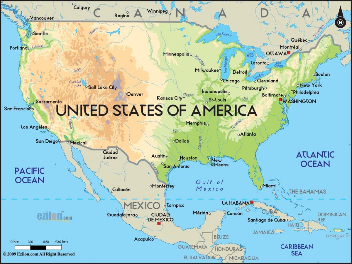 mapa dos estados unidos da américa com oceanos