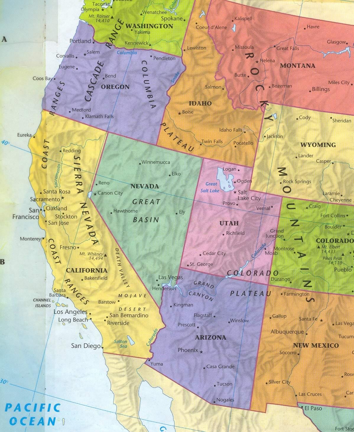 mapa de estradas do oeste dos estados unidos