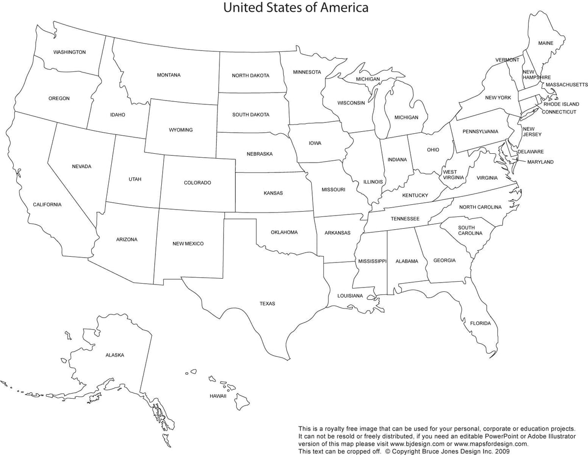 printable mapa dos Estados Unidos