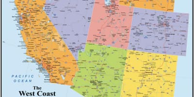 A costa oeste dos EUA mapa