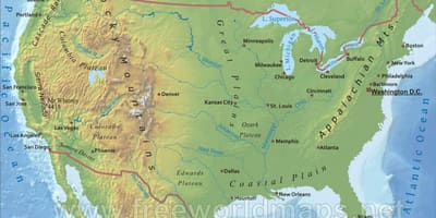Montanhas no mapa dos Estados Unidos
