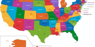 Mapa dos estados unidos da américa com Estados e capitais