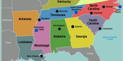 Mapa do sul dos estados unidos