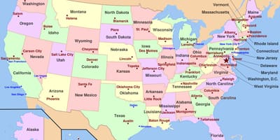 Mapa dos estados unidos da américa com capitais