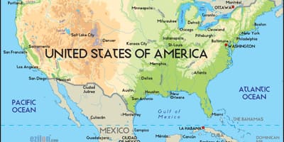 Mapa dos estados unidos da américa com oceanos