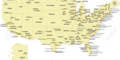 Mapa dos principais aeroportos dos EUA